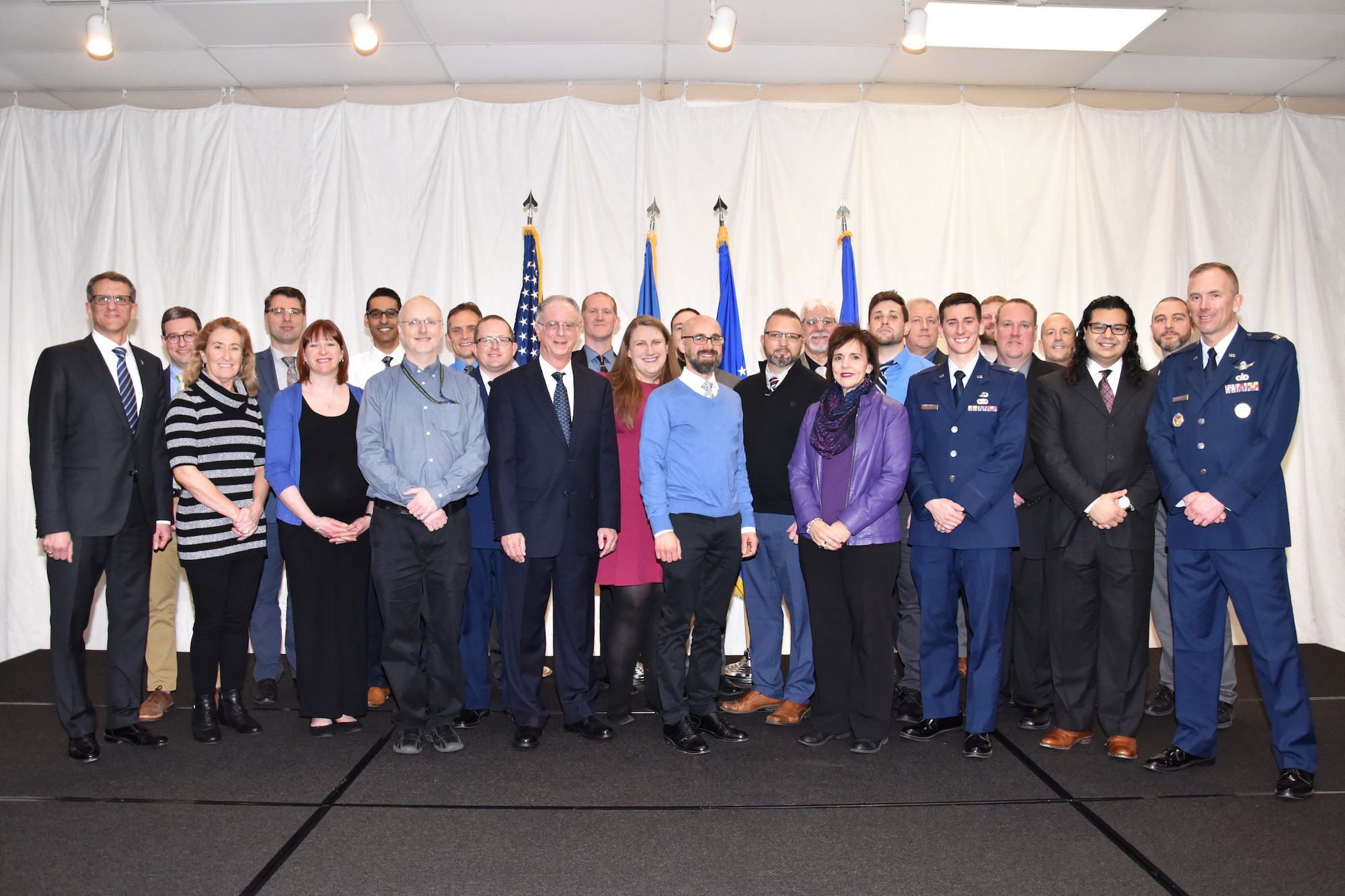The Air Force Research Laboratory’s Materials and Manufacturing Directorate held their 67th Annual Awards Luncheon at the Hope Hotel and Richard C. Holbrooke Conference Center. Pictured are the award recipients. (U.S. Air Force photo/Spencer Deer)