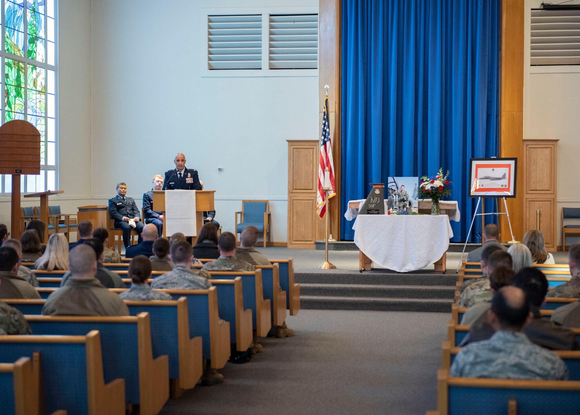 The service members of Mountain Home Air Force Base hold a memorial ceremony for Capt. Ryan Gipson, 391st Fighter Squadron wing munitions manager, Jan 16, 2020, at Mountain Home Air Force Base, Idaho. This ceremony was held to celebrate the life of Capt. Ryan Gipson and his honorable years of service in the United States Air Force. (U.S. Air Force photo by Senior Airman Tyrell Hall)