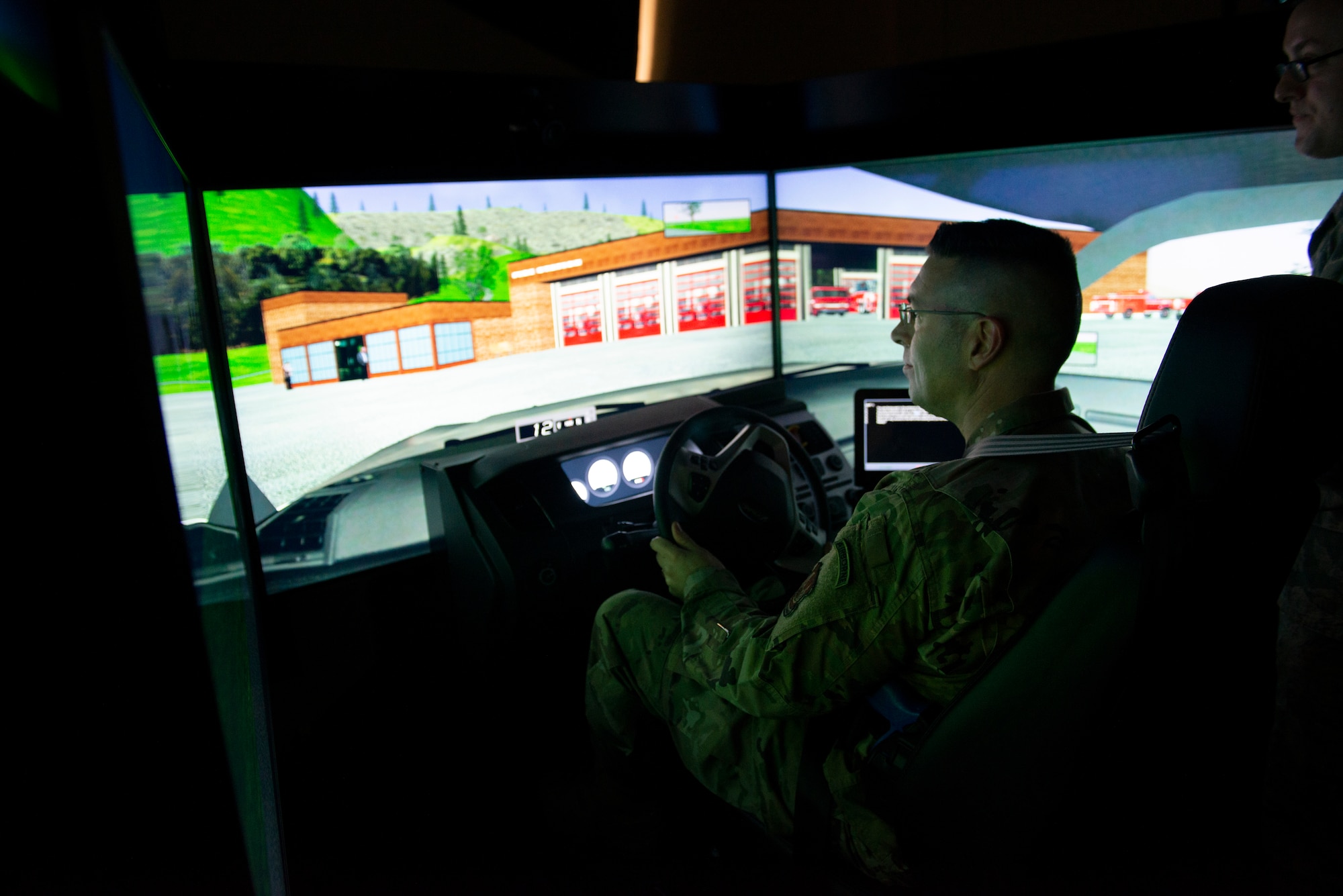 U.S. Air Force Col. Thomas Sherman, Installation Excellence Selection Board member, uses a 673d Security Forces Squadron training simulator during the 2020 Commander in Chief’s Installation Excellence Award site inspection at Joint Base Elmendorf-Richardson, Alaska, Jan. 14, 2020. JBER is competing as a finalist for the CINC IEA. This presidential award recognizes innovation and superior operation of military installations that have best used their resources to support the mission.