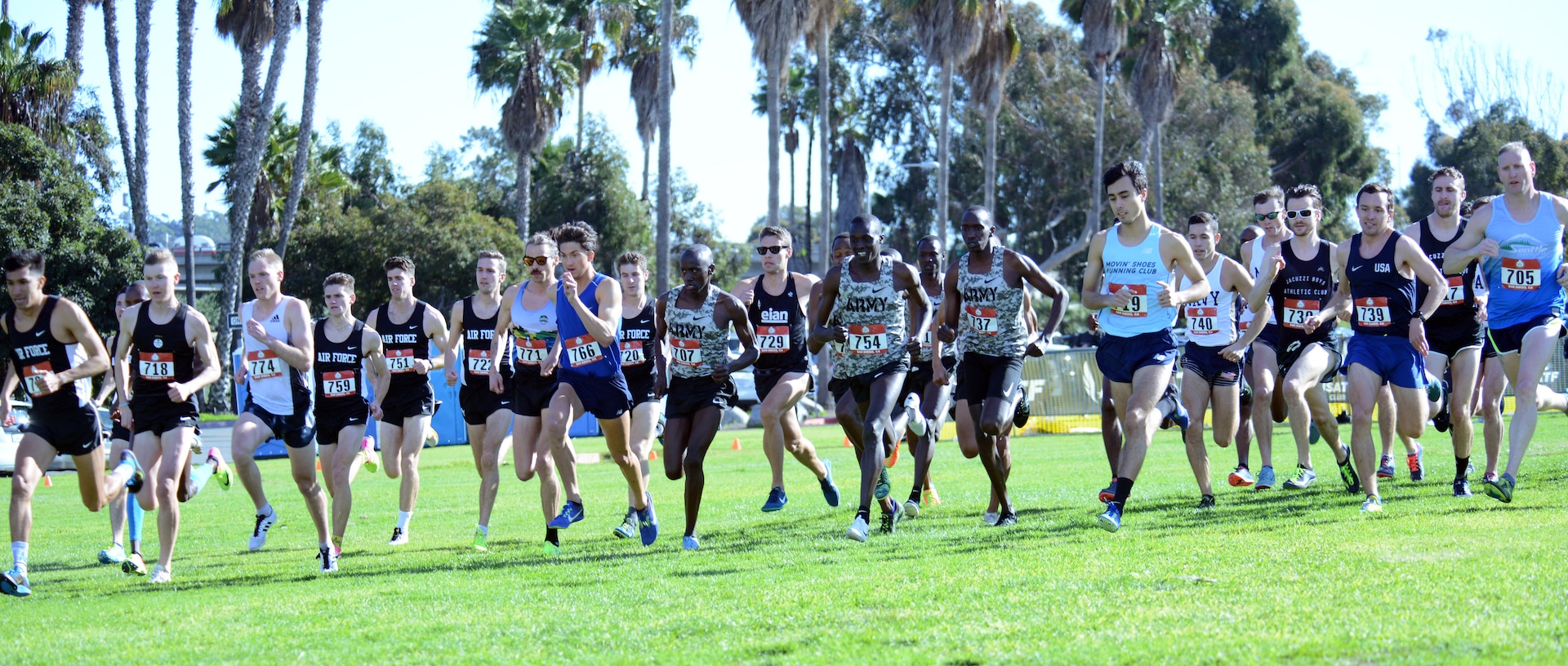Runners begin the Armed Forces Cross Country Championship, run in conjunction with the USA Track and Field senior men 10K race at Mission Bay Park in San Diego, Jan. 18, 2019.