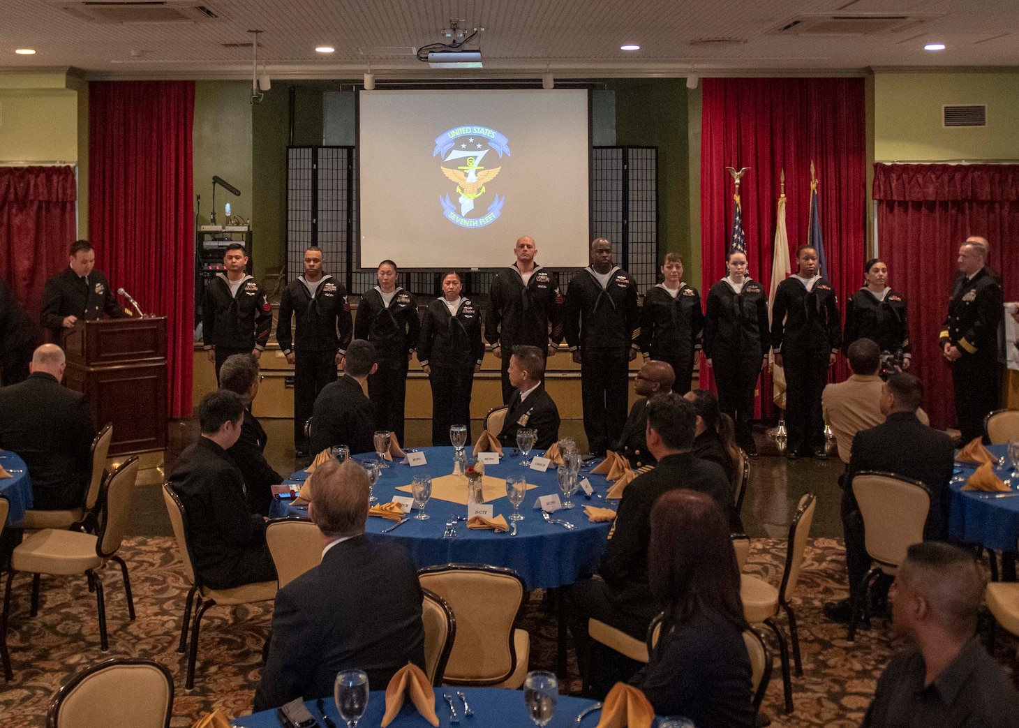 YOKOSUKA, Japan (Jan. 23, 2020) Finalists for the U.S 7th fleet Sailor of the Year wait for the winners to be announced during a ceremony at Commander, Fleet Activities Yokosuka. The 7th Fleet Sailor of the Year Week is designed to share with these outstanding Sailors the unique operational environment in the 7th Fleet as well as enhance regional partnerships with like-minded forces.