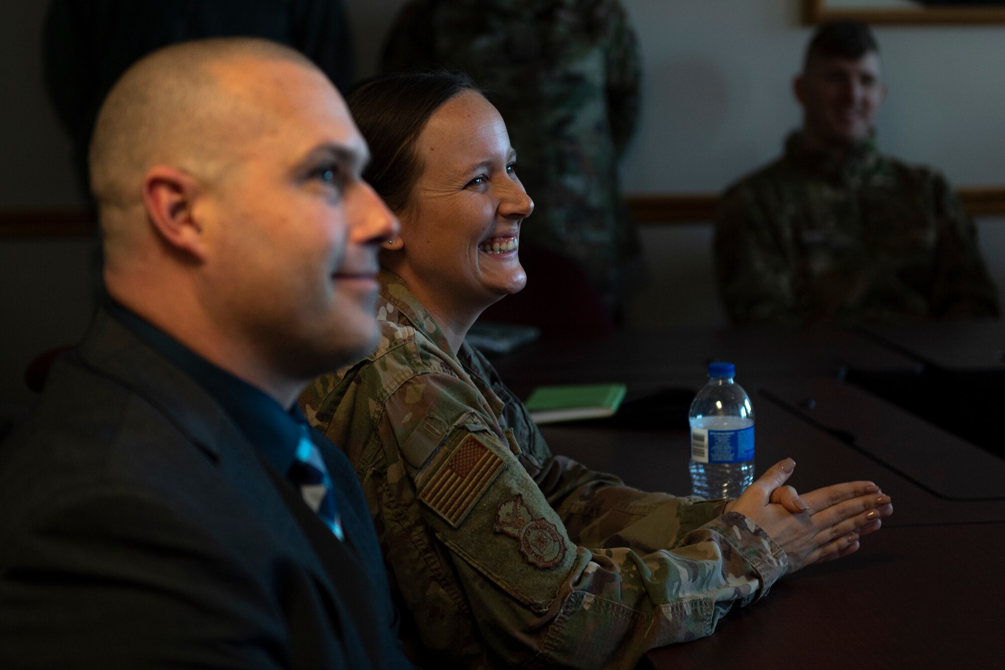 A photo of Airmen laughing