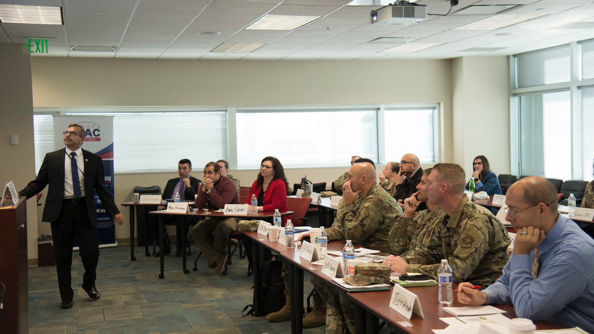 Adil Khan, an Accentz Inc. engineer, presents a proposal for a maximum power transfer system to 6th Air Refueling leadership during MacDill Pitch Day Jan. 22, 2020, in Tampa, Fla. Accentz Inc. was one of three small business to be awarded a contract by 6th ARW leadership during MacDill Pitch Day.