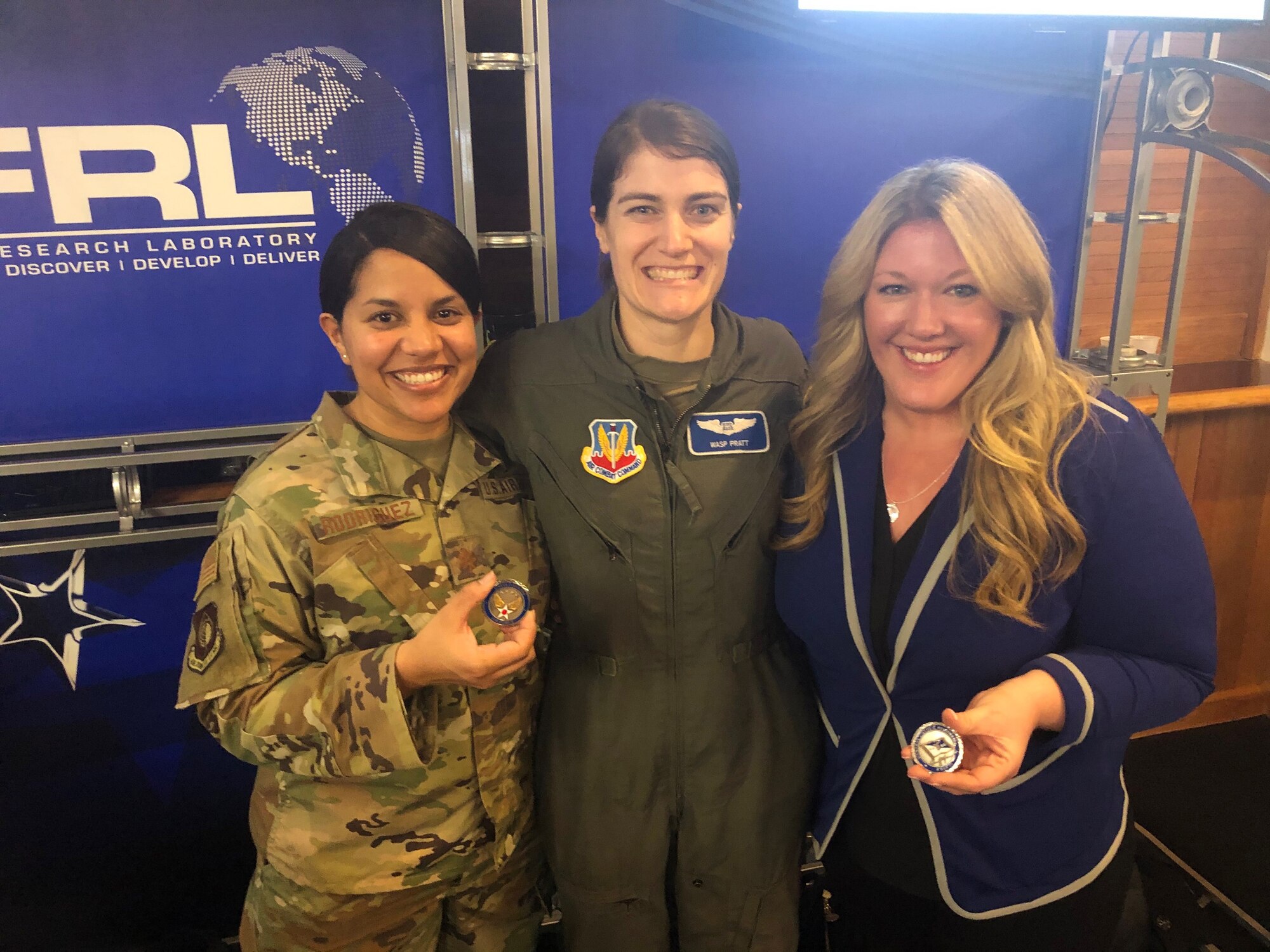 Female fitment is a United States Air Force and Gen. David L. Goldfein, Chief of Staff of the Air Force, priority. Maj. Saily Rodriguez (L) and Elizabeth Fox (R), both Air Force Life Cycle Management Center program managers, attended WEPTAC to talk female fitment w/ industry, aircrew and Air Combat Command Capt. Whitney Pratt. CSAF coined them, showing the importance the Air Force places on providing proper gear for all Airmen.
