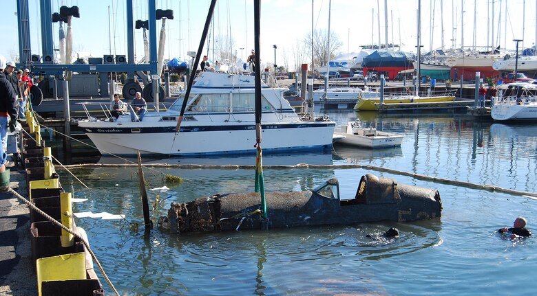 Recovery of Vought F4U-1 “Birdcage” Corsair Fighter, Nov. 8, 2010. (Photo courtesy of A and T Recovery).