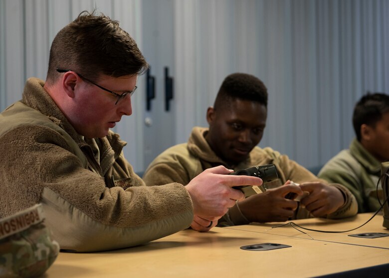 Staff Sgt. Jeremy Robinson. 366th Civil Engineer Squadron water systems technician, learns to operate a Joint Chemical Agent Detector during a multi-capable Airman training, Jan. 23, 2020, at Mountain Home Air Force Base, Idaho. This training was conducted to equip Airman with skills from other career fields to enhance their readiness. (U.S. Air Force photo by Senior Airman Tyrell Hall)