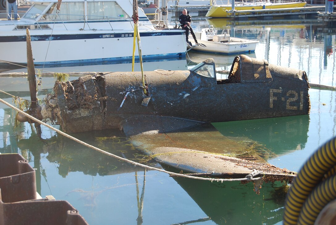 Recovery of Vought F4U-1 “Birdcage” Corsair Fighter, Nov. 8, 2010. (Photo courtesy of A and T Recovery).