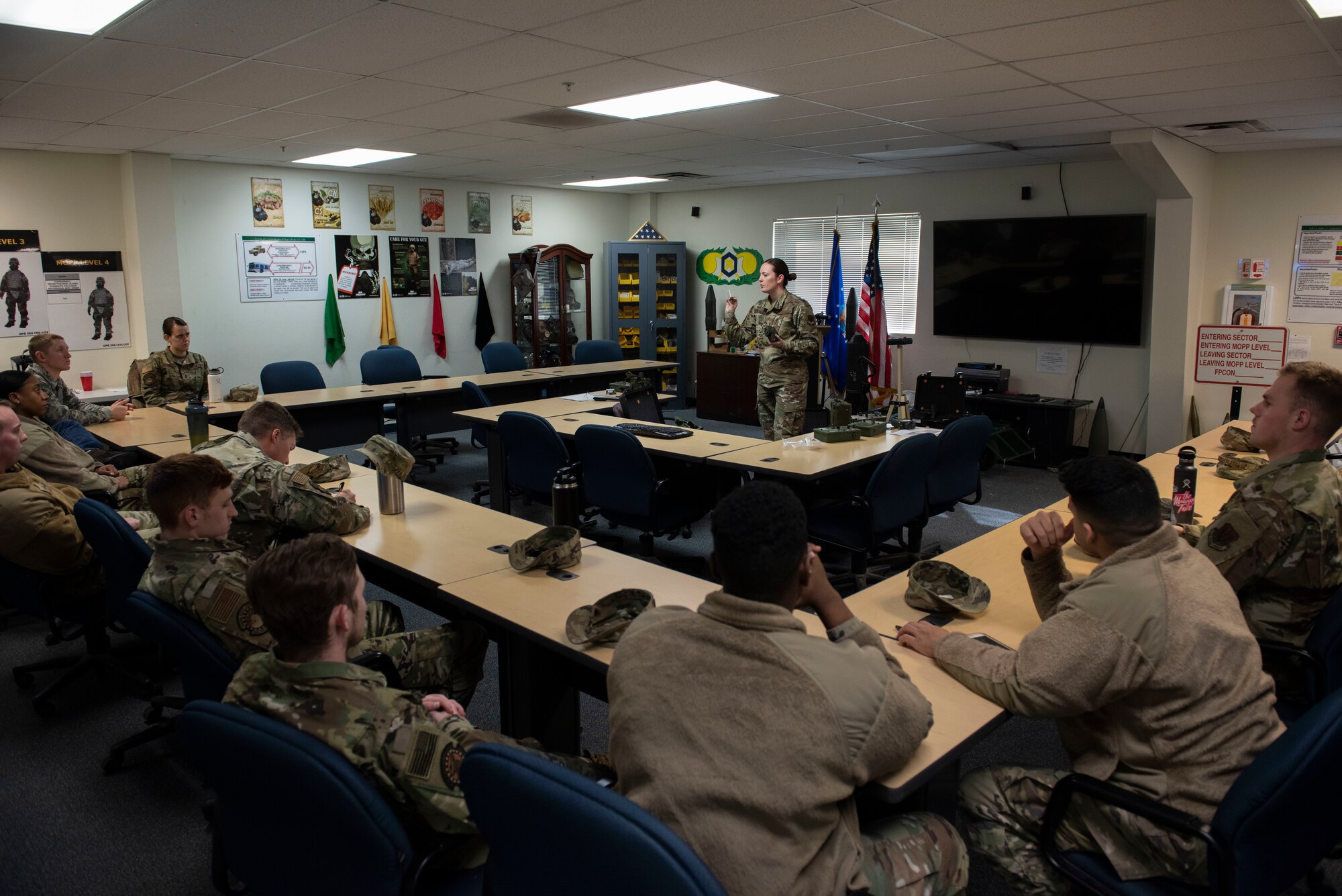 Airmen from the 366th Civil Engineer Squadron learn how to use Joint Chemical Agent Detectors during the Base Emergency Egineer Force training, Jan. 23, 2020, at Mountain Home Air Force Base, Idaho. JCAD systems are capable of detecting chemical vapor elements. (U.S. Air Force photo by Senior Airman Tyrell Hall)