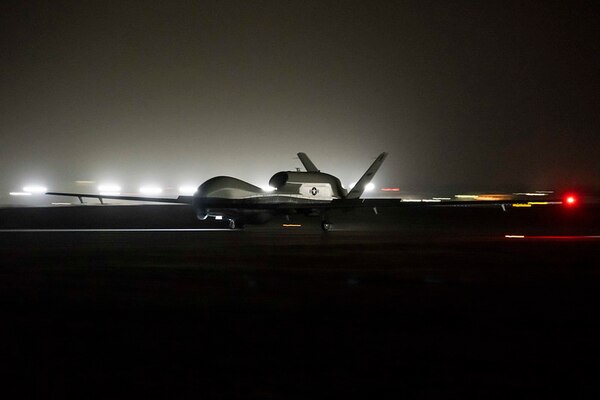 ANDERSEN AIR FORCE BASE, Guam (Jan. 26, 2020) An MQ-4C Triton unmanned aircraft system (UAS) lands at Andersen Air Force Base for a deployment as part of an early operational capability (EOC) to further develop the concept of operations and fleet learning associated with operating a high-altitude, long-endurance system in the maritime domain. Unmanned Patrol Squadron (VUP) 19, the first Triton UAS squadron, will operate and maintain two aircraft in Guam under Commander, Task Force (CTF) 72, the U.S. Navy's lead for patrol, reconnaissance and surveillance forces in U.S. 7th Fleet.
