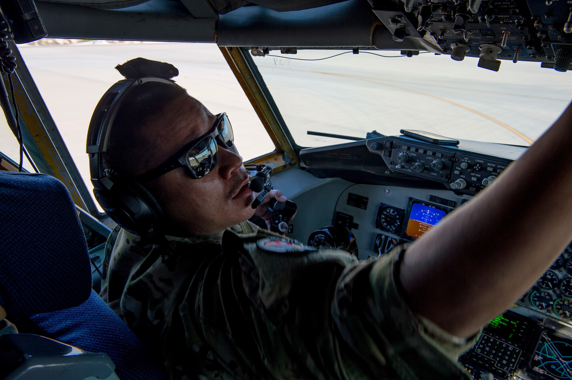 A U.S. Air Force pilot assigned to the 28th Expeditionary Air Refueling Squadron performs a preflight inspection on a KC-135 Stratotanker at Al Udeid Air Base, Qatar, Jan. 14, 2020.