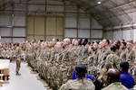 U.S. Army Spc. Emilee Austin, 1-150th Cavalry Regiment, West Virginia National Guard, 30th Armored Brigade Combat Team, leads Basic Leader Course 20-703 in the reciting of the noncommissioned officer's creed at their graduation ceremony in the Middle East, Jan. 24, 2020. Austin was the honor graduate from her class of over 200 students.