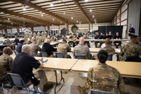 Members of the Joint Task Force Civil Support (JTF-CS) Crisis Action Team (CAT) brief U.S. Army Maj. Gen. William "Bill" Hall on the sequence of events in preparation for Exercise Sudden Response (SR) 20.
