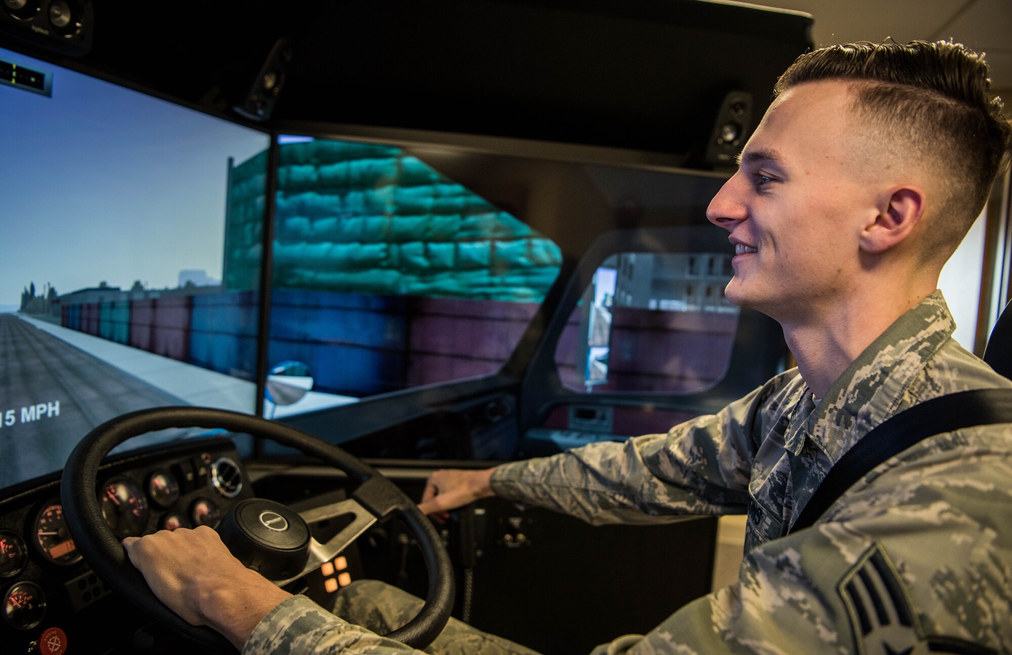 Airman driving on simulator