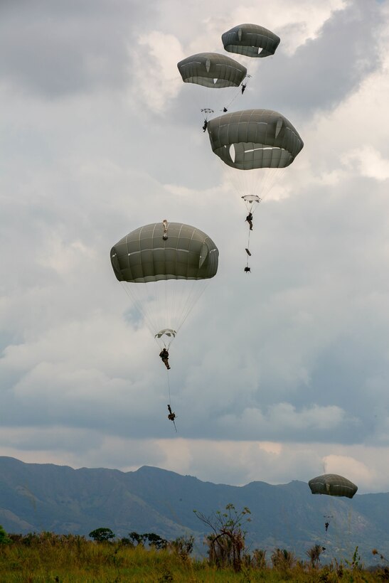 U.S. and Colombian paratroopers train together in Colombia.