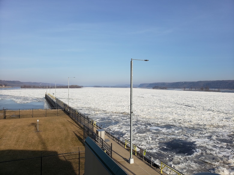 Ice dams form on the Upper Mississippi River near Lock and Dam 6, near Trempealeau, Wisconsin.