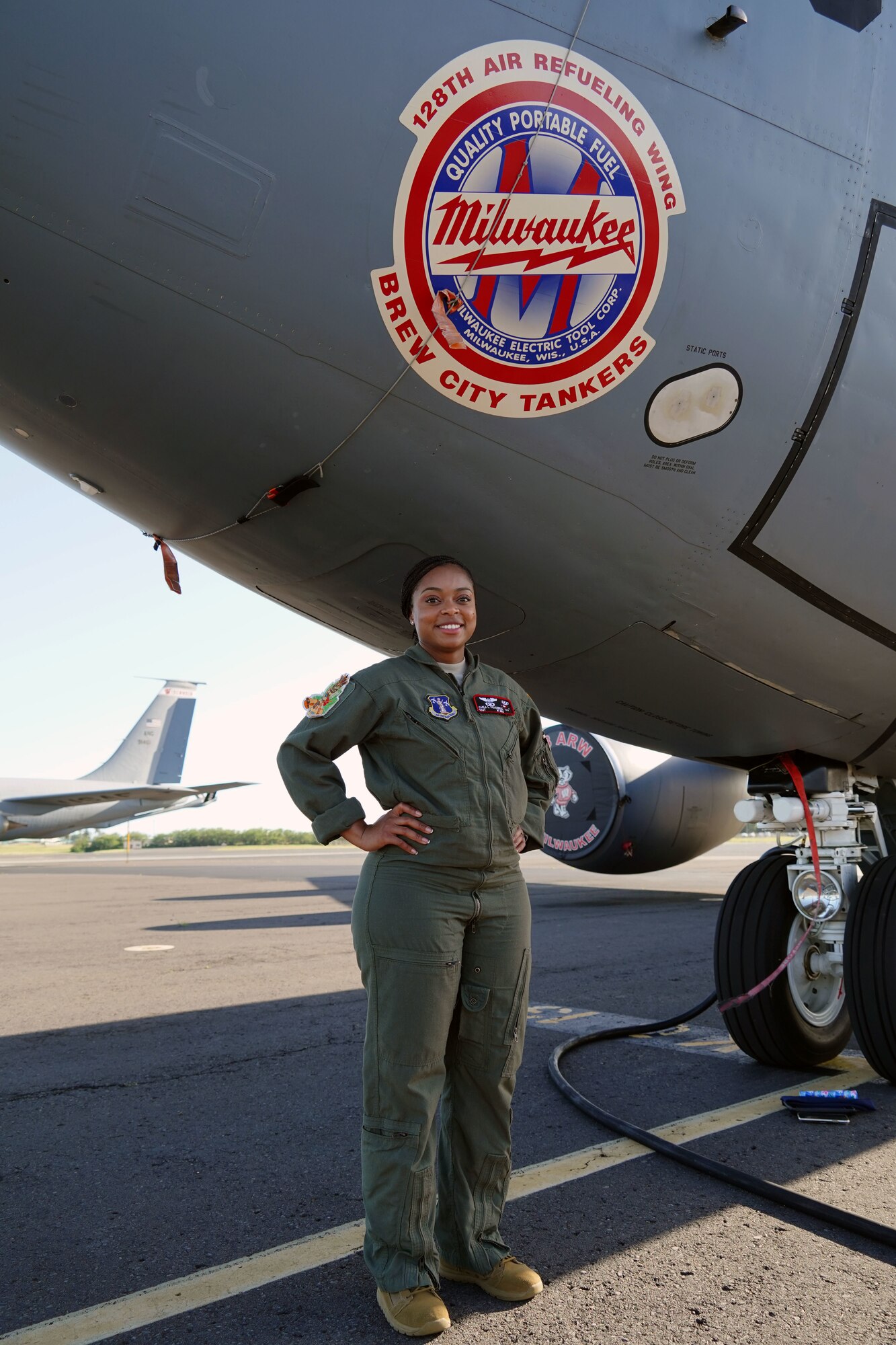 Tech. Sgt. Carla Villarreal, a 126 Wisconsin Air National Guard In-Flight Refueling Specialist, stands beside a KC-135 aircraft from her home station in Wisconsin on Joint Base Pearl Harbor-Hickam, Hawaii, Jan. 23, 2020. Villarreal participated in Exercise Sentry Aloha, which is an exercise that’s been ongoing for the past 20 years on Hickam. (U.S. Air Force photo by Airman 1st Class Erin Baxter)