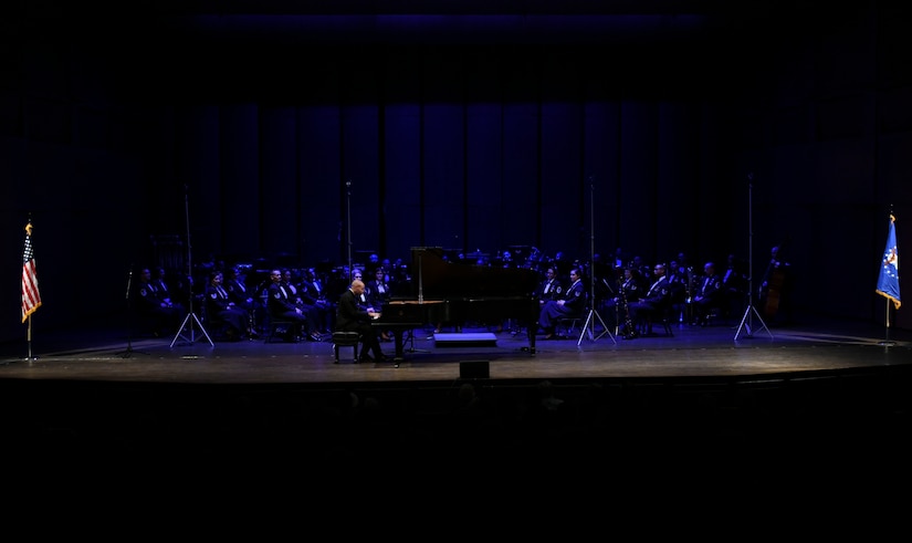 Aaron Diehl, classical and jazz pianist, plays a piano solo during the U.S. Air Force Band’s Guest Concert Series at the Rachel M. Schlesinger Concert Hall and Arts Center in Alexandria, Va., Jan. 23, 2020. Diehl is a graduate of The Juilliard School and has been performing for over 15 years. (U.S. Air Force photo by Airman 1st Class Spencer Slocum)