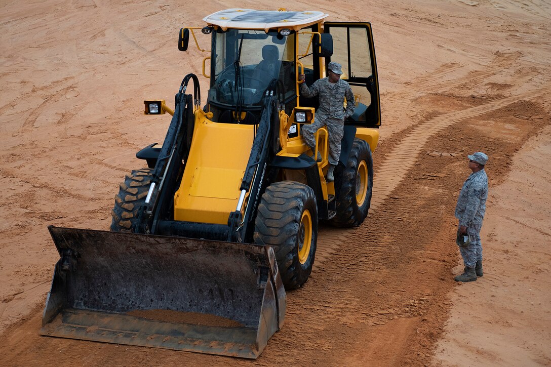 Airman 1st Class Eric Johnson, 919th Special Operations Civil Engineer Squadron pavements and heavy construction equipment specialist, trains on a bulldozer, Jan. 11, 2019, Duke Field, Fla.