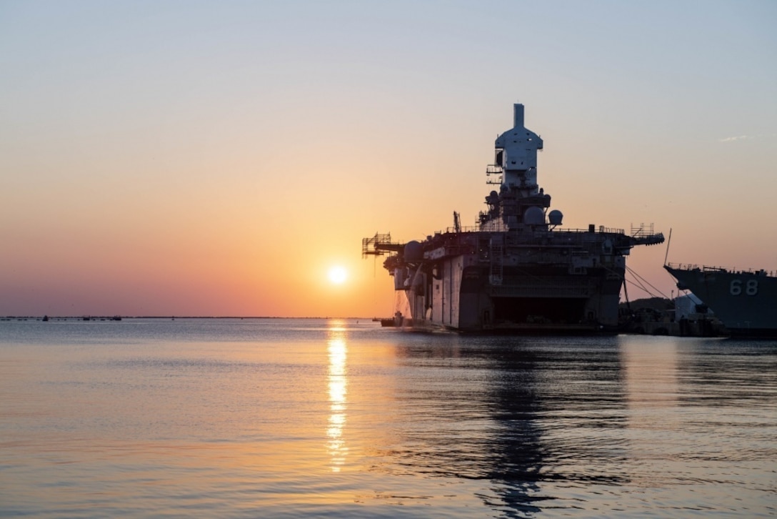 NAVAL STATION MAYPORT, Fla., (May 30, 2019) The Wasp-class amphibious assault ship USS Iwo Jima (LHD 7) is currently homeported at Naval Station Mayport May 30, 2019. Iwo Jima is currently at homeport conducting a continuous maintenance availability (CMAV). (U.S. Navy photo by Mass Communication Specialist 3rd Class Nathan T. Beard/Released)