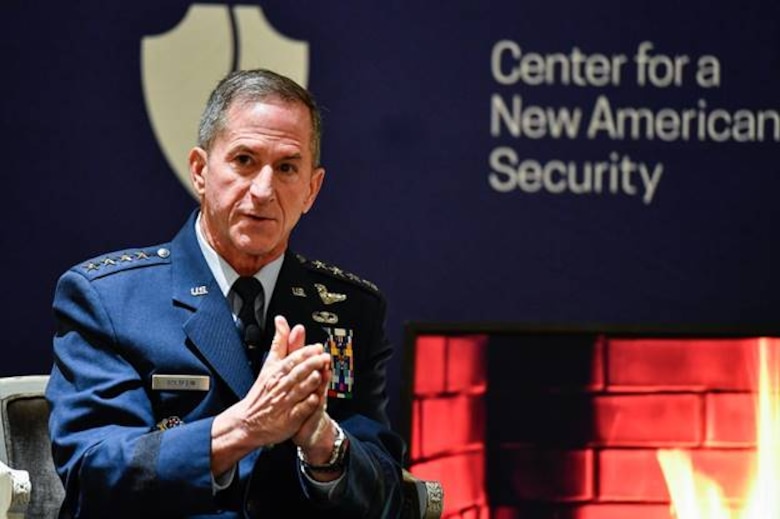 Air Force Chief of Staff Gen. David L. Goldfein during an appearance Jan. 27 at the Center for a New American Security, emphasized the importance of a strong presence in space and the need to harness data. Both, he said, are central to ensuring that the Air Force is able to meet and prevail against modern-day threats. (U.S. Air Force photo by Eric Dietrich)