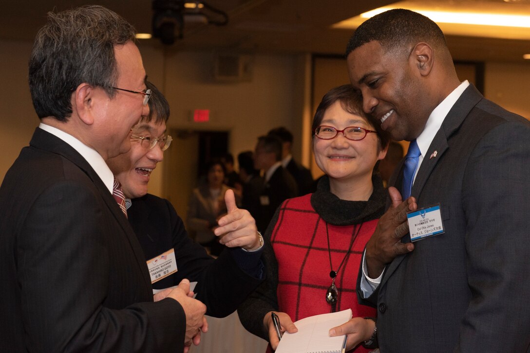 Col. Otis C.Jones, 374th Airlift Wing commander, talks to attendees during the U.S.-Japan Joint New Year’s Party, Jan. 25, 2020, at Yokota Air Base, Japan.