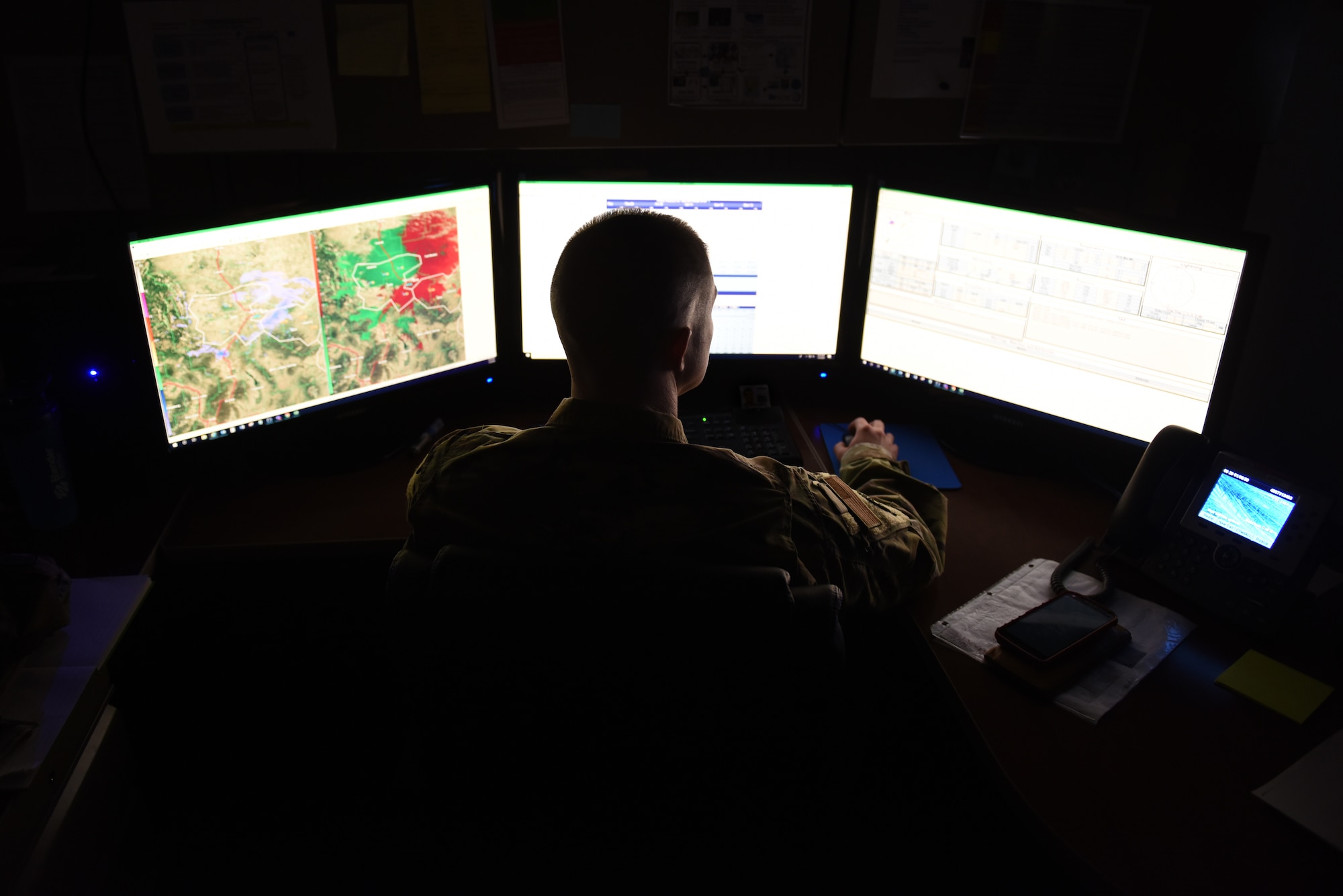 Tech. Sgt. David Murphy, 341st Operational Support Squadron weather NCO-in charge, examines various weather models Jan. 9, 2020, at Malmstrom Air Force Base, Mont.
