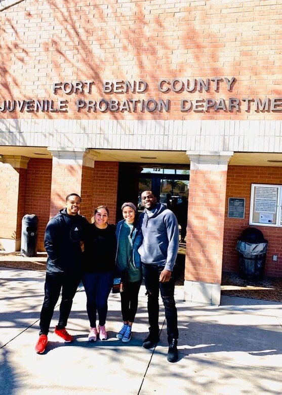 Cadet 2nd Class Prince Njoku joins friends and family to mentor teens at the Fort Bend Juvenile Facility in Texas recently. Njoku said it was important to remind the youths they still had value and opportunities to change their lives (Courtesy Photo).