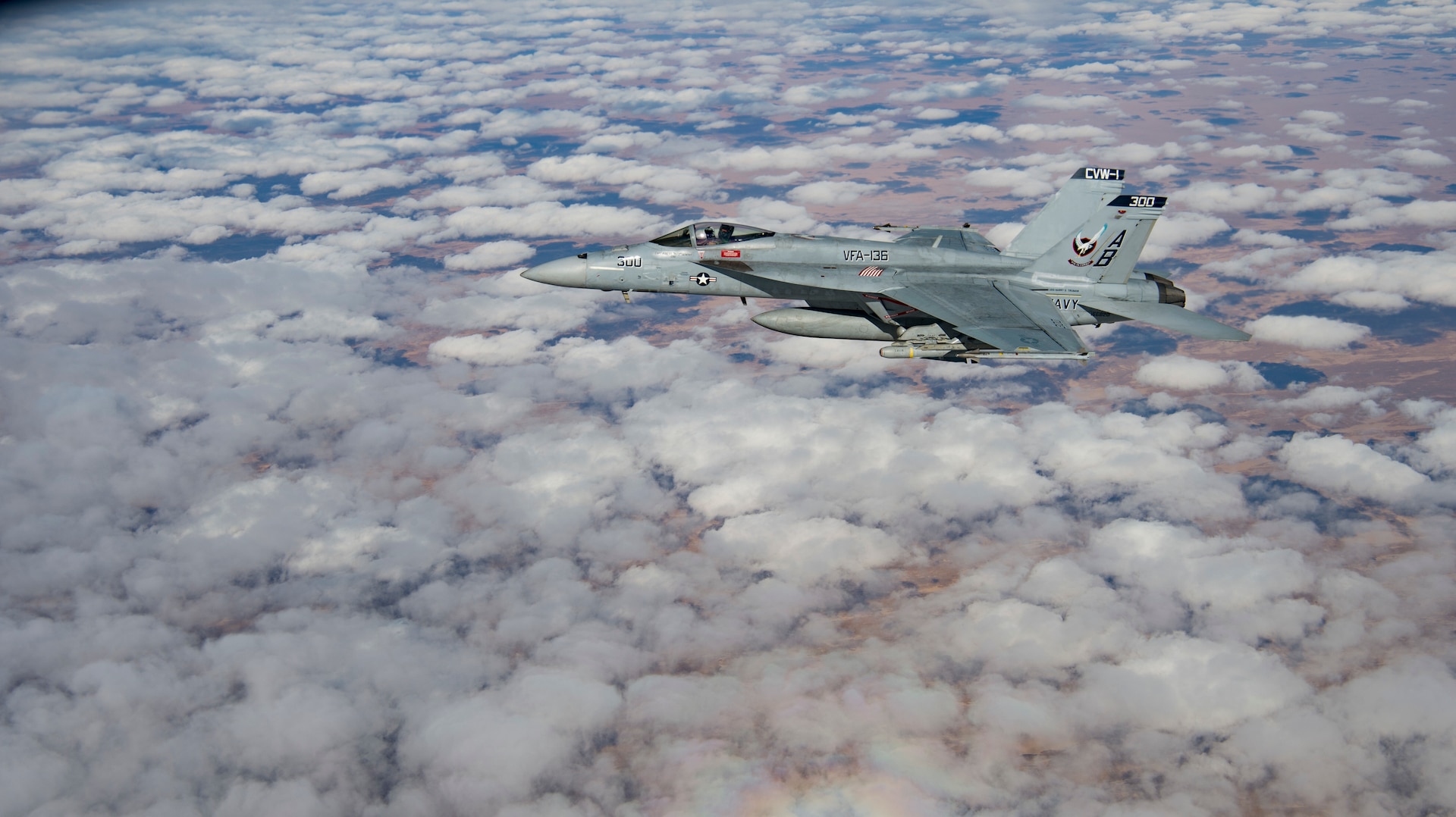 A U.S. Navy F/A-18 Super Hornet flies over Afghanistan, Jan. 14, 2020.