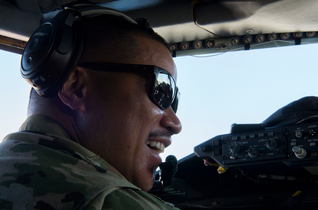 A U.S. Air Force pilot assigned to the 28th Expeditionary Air Refueling Squadron performs a preflight inspection on a KC-135 Stratotanker at Al Udeid Air Base, Qatar, Jan. 14, 2020.