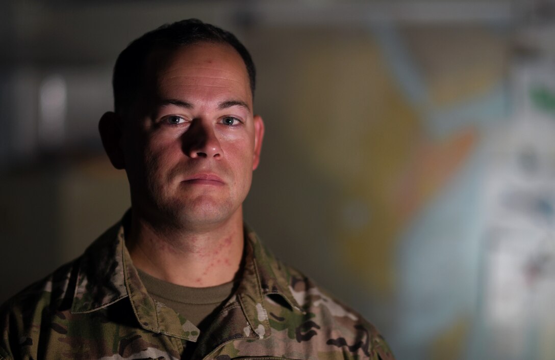 U.S. Air Force Tech. Sgt. Bill Reed, 82nd Expeditionary Rescue Squadron Det. 1 Tactical Air Control Party joint terminal attack controller, poses for a photo at Camp Lemonnier, Djibouti, Nov. 20, 2019. While deployed, Reed embeds with ground units to assess the need for and call in air support, if necessary. (U.S. Air Force photo by Staff Sgt. Alex Fox Echols III)