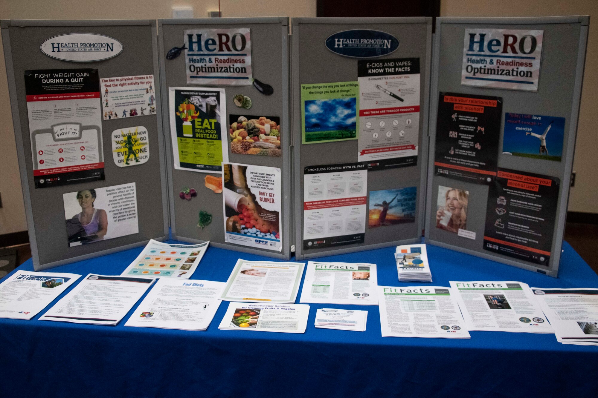 The health promotion information sits on a table for the Wellness Expo 2020, Jan. 22, 2020, at Altus Air Force Base, Okla.