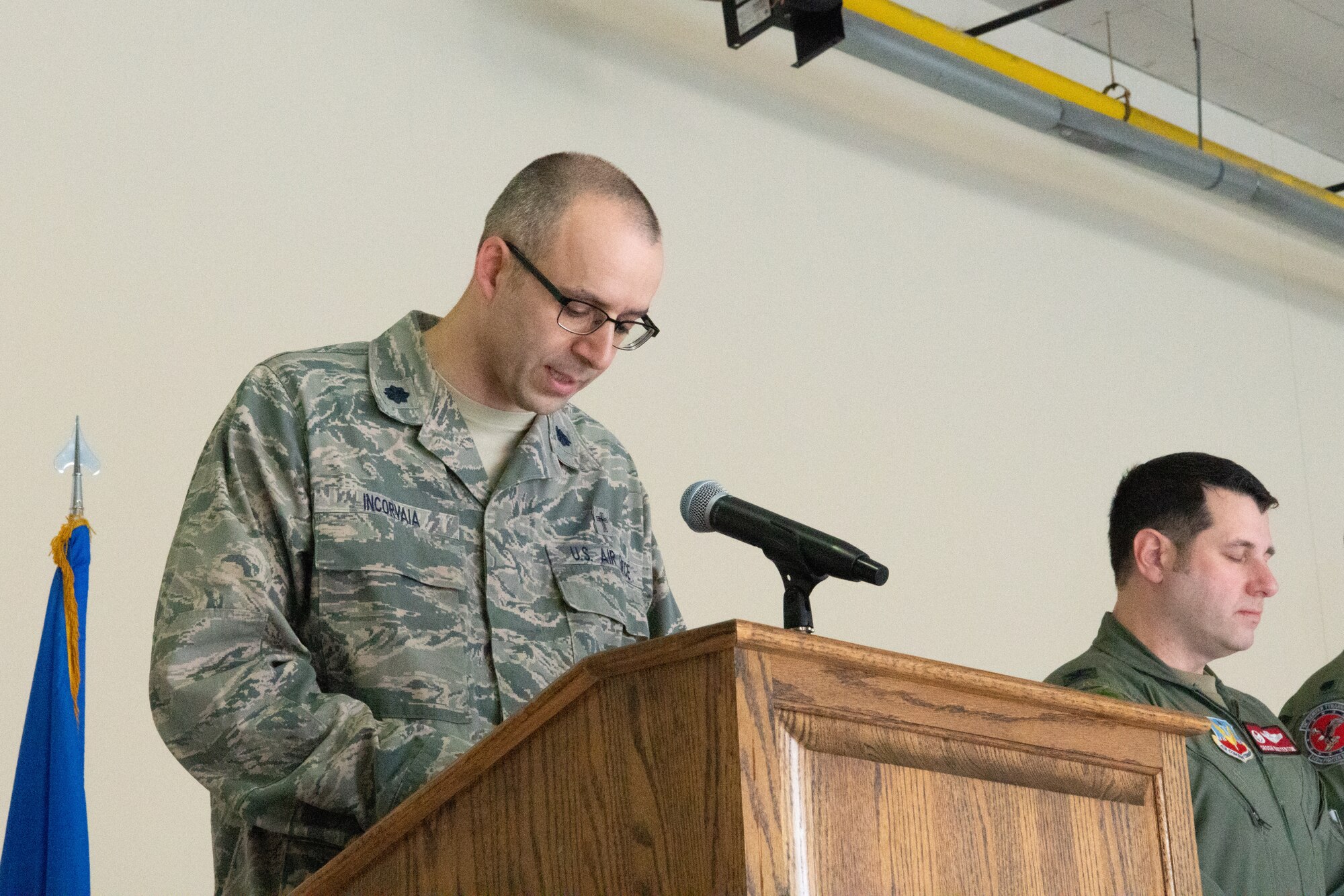 Airmen at a change of command ceremony