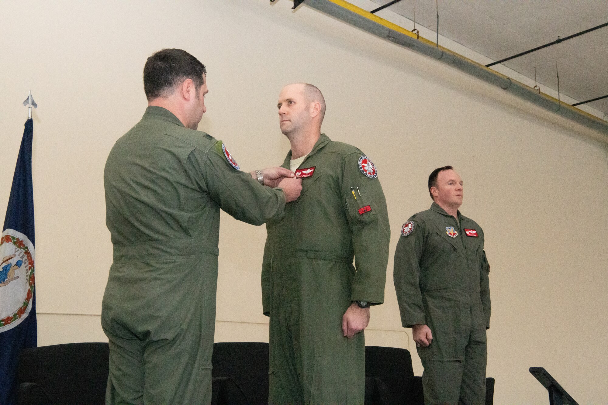 Airmen at a change of command ceremony