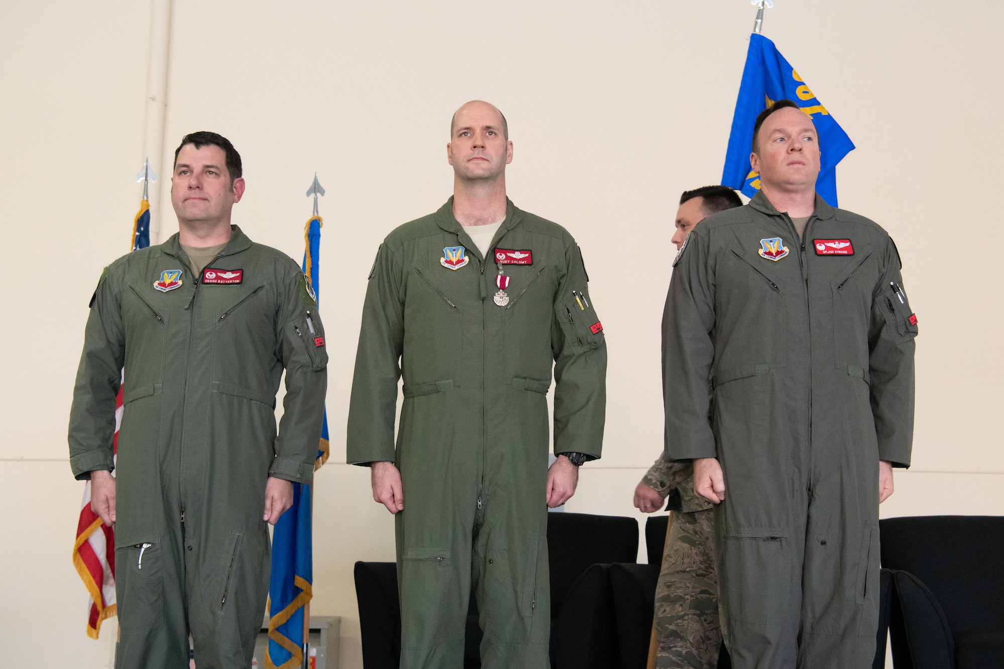 Airmen at a change of command ceremony