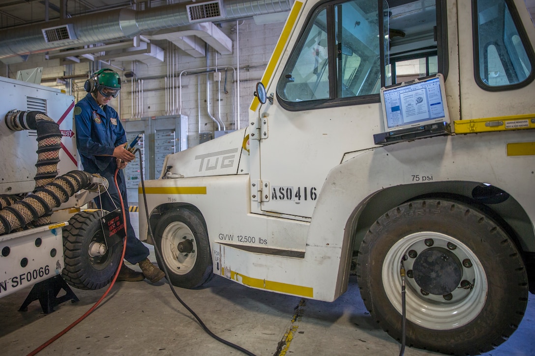 U.S. Marines with Marine Aviation Logistics Squadron (MALS) 13, marine aviation maintenance, conduct routine maintenance and inspections on gear and equipment on Marine Corps Air Station Yuma, Ariz., Nov. 20, 2019. MALS-13 is a tenant squadron aboard MCAS Yuma who's mission is to provide aviation support, guidance, and direction to the Marine Aircraft Group Squadrons. (U.S. Marine Corps photo by Lance Cpl John Hall)