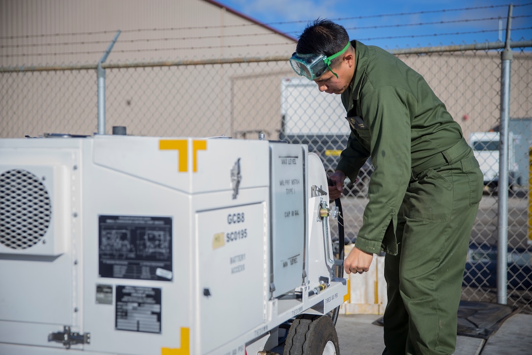 U.S. Marines with Marine Aviation Logistics Squadron (MALS) 13, marine aviation maintenance, conduct routine maintenance and inspections on gear and equipment on Marine Corps Air Station Yuma, Ariz., Nov. 20, 2019. MALS-13 is a tenant squadron aboard MCAS Yuma who's mission is to provide aviation support, guidance, and direction to the Marine Aircraft Group Squadrons. (U.S. Marine Corps photo by Lance Cpl John Hall)