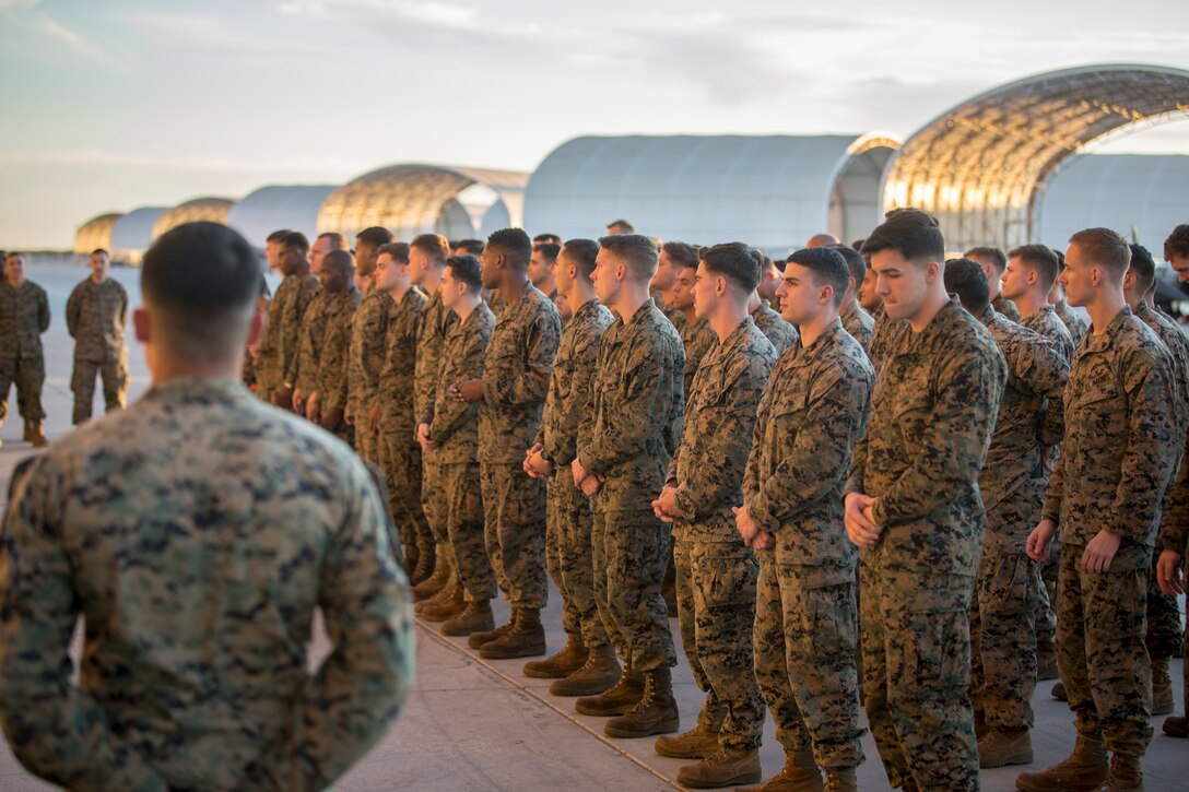 U.S. Marines attached to 11th Marine Expeditionary Unit (MEU) return home and are welcomed by friends and family on Marine Corps Air Station (MCAS) Yuma, Ariz.,  Nov 24, 2019.