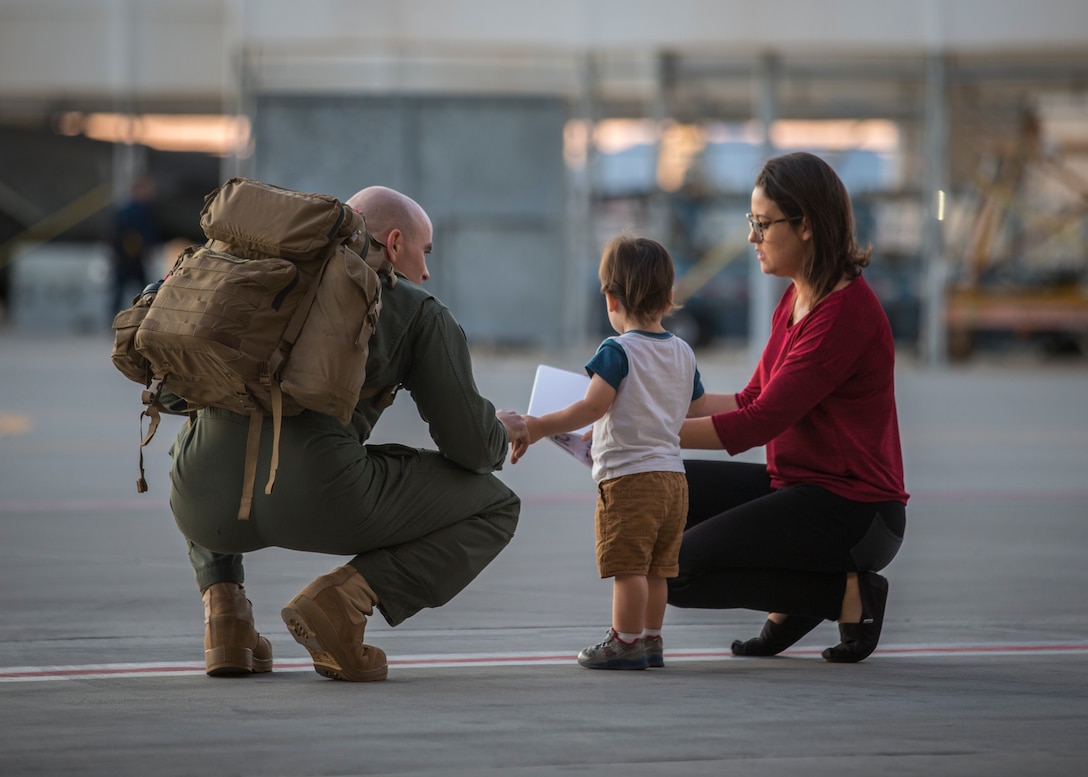 U.S. Marines attached to 11th Marine Expeditionary Unit (MEU) return home and are welcomed by friends and family on Marine Corps Air Station (MCAS) Yuma, Ariz.,  Nov 24, 2019.