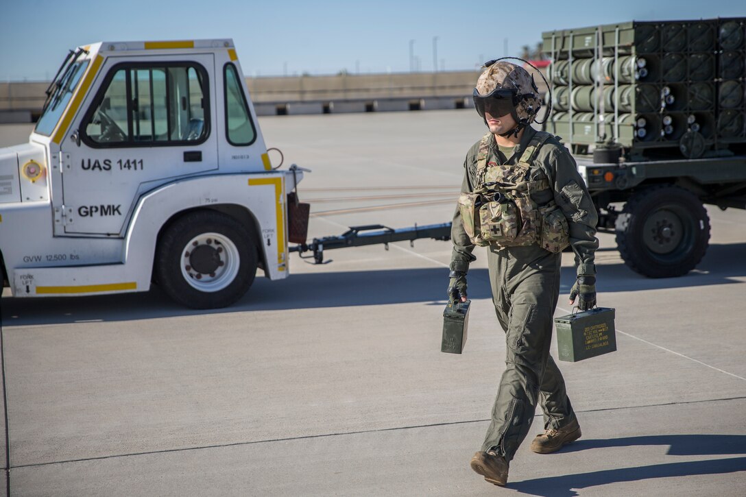 U.S. Marines with Marine Test and Evaluation Squadron One (VMX-1) conduct a live fire training exercise with the AH-1Z Cobra and F-35B Lightning II in Yuma, Ariz., Nov. 26, 2019. VMX-1 is an operational test squadron that tests multiple aircraft, allowing for the continuation of safety improvements, aircraft reliability, and overall lethality of Marine Corps aircraft. (U.S. Marine Corps photo by Lance Cpl. John Hall)