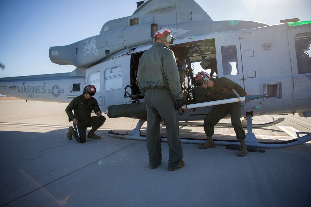 U.S. Marines with Marine Test and Evaluation Squadron One (VMX-1) conduct a live fire training exercise with the AH-1Z Cobra and F-35B Lightning II in Yuma, Ariz., Nov. 26, 2019.