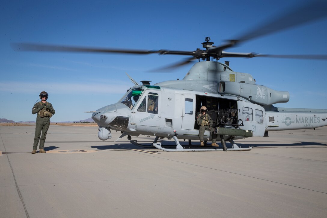 U.S. Marines with Marine Test and Evaluation Squadron One (VMX-1) conduct a live fire training exercise with the AH-1Z Cobra and F-35B Lightning II in Yuma, Ariz., Nov. 26, 2019.