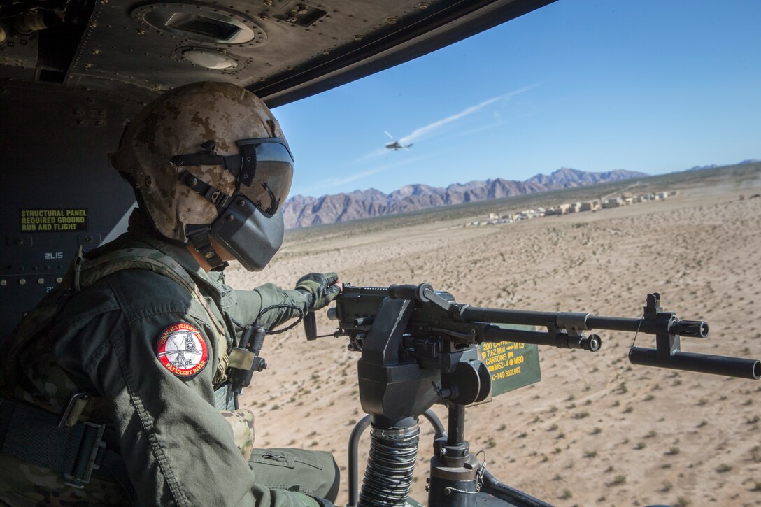 U.S. Marines with Marine Test and Evaluation Squadron One (VMX-1) conduct a live fire training exercise with the AH-1Z Cobra and F-35B Lightning II in Yuma, Ariz., Nov. 26, 2019. VMX-1 is an operational test squadron that tests multiple aircraft, allowing for the continuation of safety improvements, aircraft reliability, and overall lethality of Marine Corps aircraft. (U.S. Marine Corps photo by Lance Cpl. John Hall)