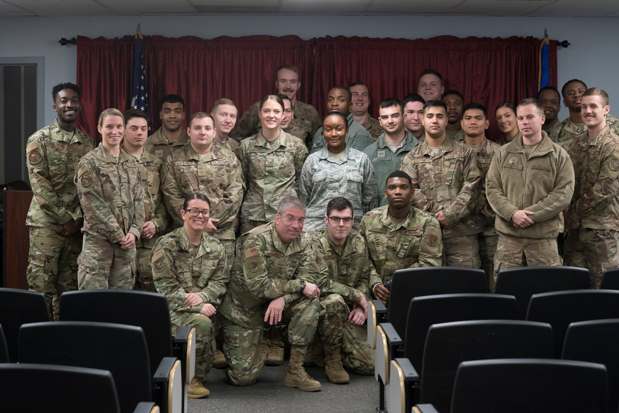 Chief Master Sgt. Christopher Hofrichter, 514th Maintenance Squadron superintendent, 514th Air Mobility Wing, visits class 20B at the Kish Airman Leadership School at Joint Base McGuire-Dix-Lakehurst, N.J., January 24, 2020. Class 20B is the first Airman Leadership School class to be sponsored by the 514th Air Mobility Wing, a reserve tenant wing.