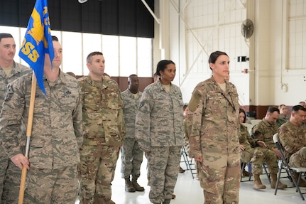 Airmen at a change of command ceremony