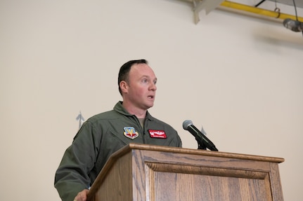 Airmen at a change of command ceremony