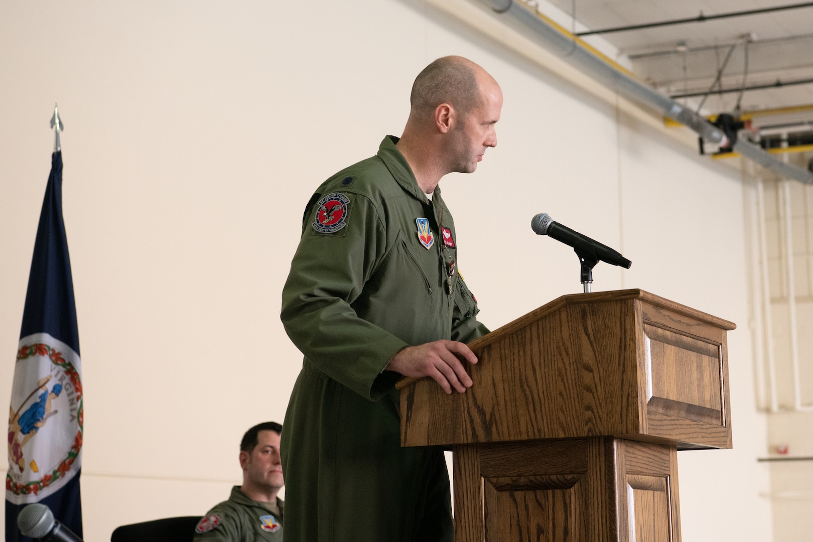 Airmen at a change of command ceremony