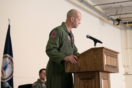 Airmen at a change of command ceremony