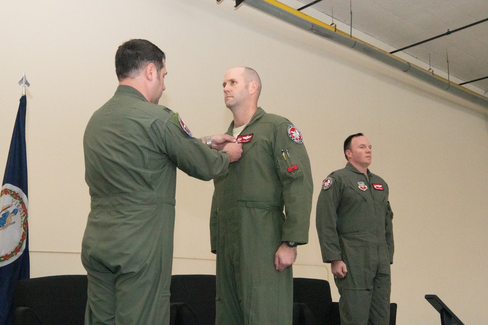 Airmen at a change of command ceremony