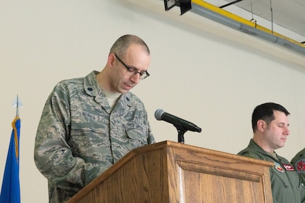 Airmen at a change of command ceremony