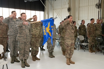 Airmen at a change of command ceremony